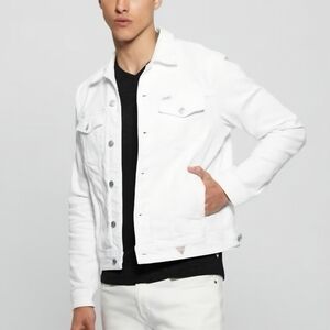 Guess Men's Denium DILLION Jacket Optic white Size MEDIUM NWT